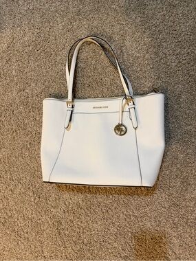 Michael Kors Cream Leather Tote with Gold Hardware